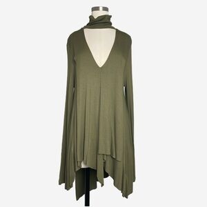 Free People Olive green ribbed Uptown Turtleneck Top oversized stretch boho S
